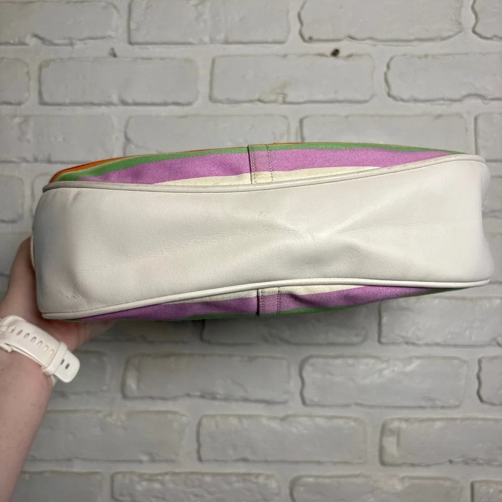 Vintage Coach Hamptons Multi-Stripe Hobo Shoulder Bag 10702 Y2K White Silver